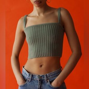UNIFORM PERSON Mia Top in Sage - Ribbed Wool and Cashmere Crop Top